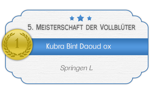 Siegerin der Meisterschaft Springen L bei der 5. Meisterschaft der Vollblüter